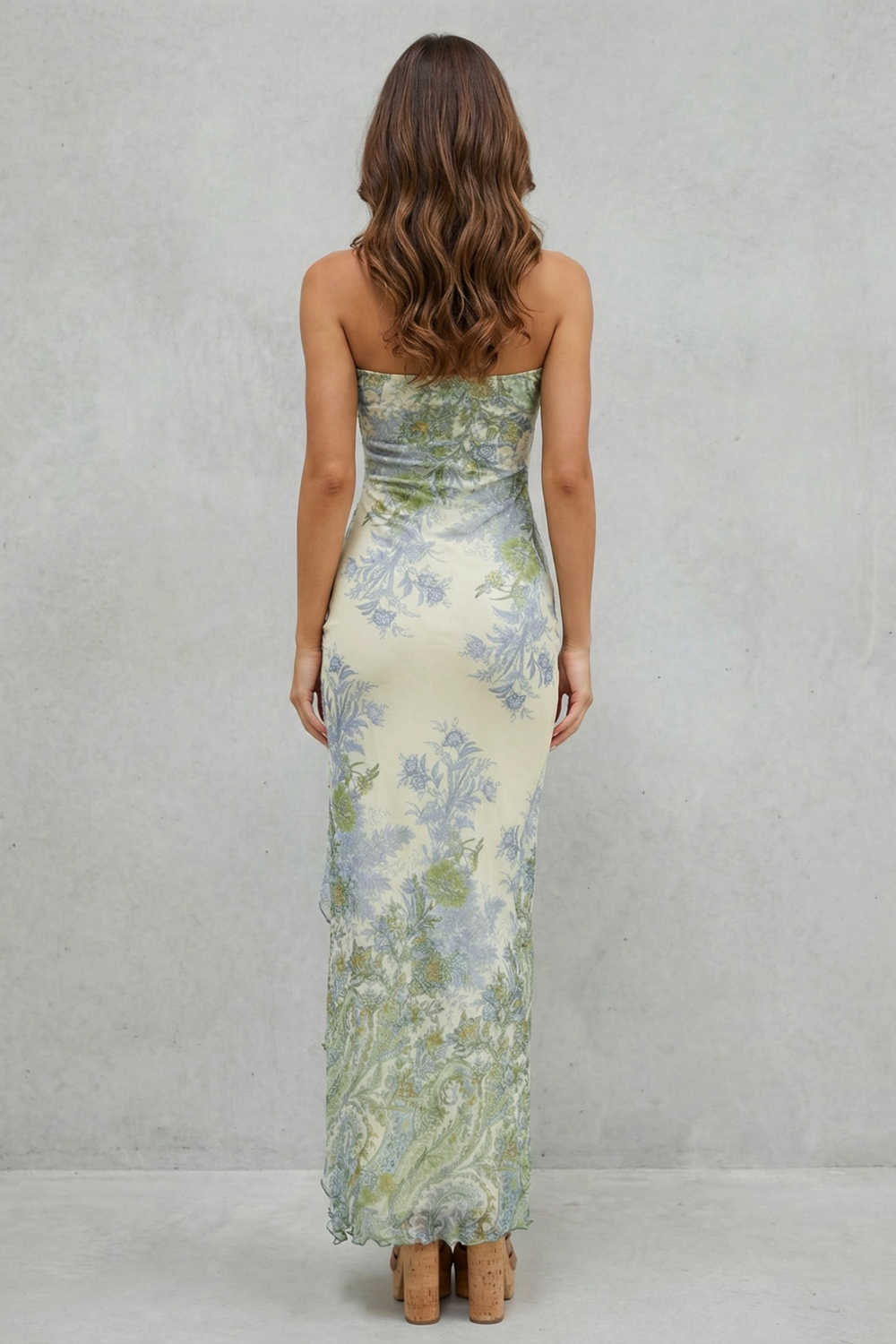 Botanical Lace Allure Strapless Slit Maxi Dress