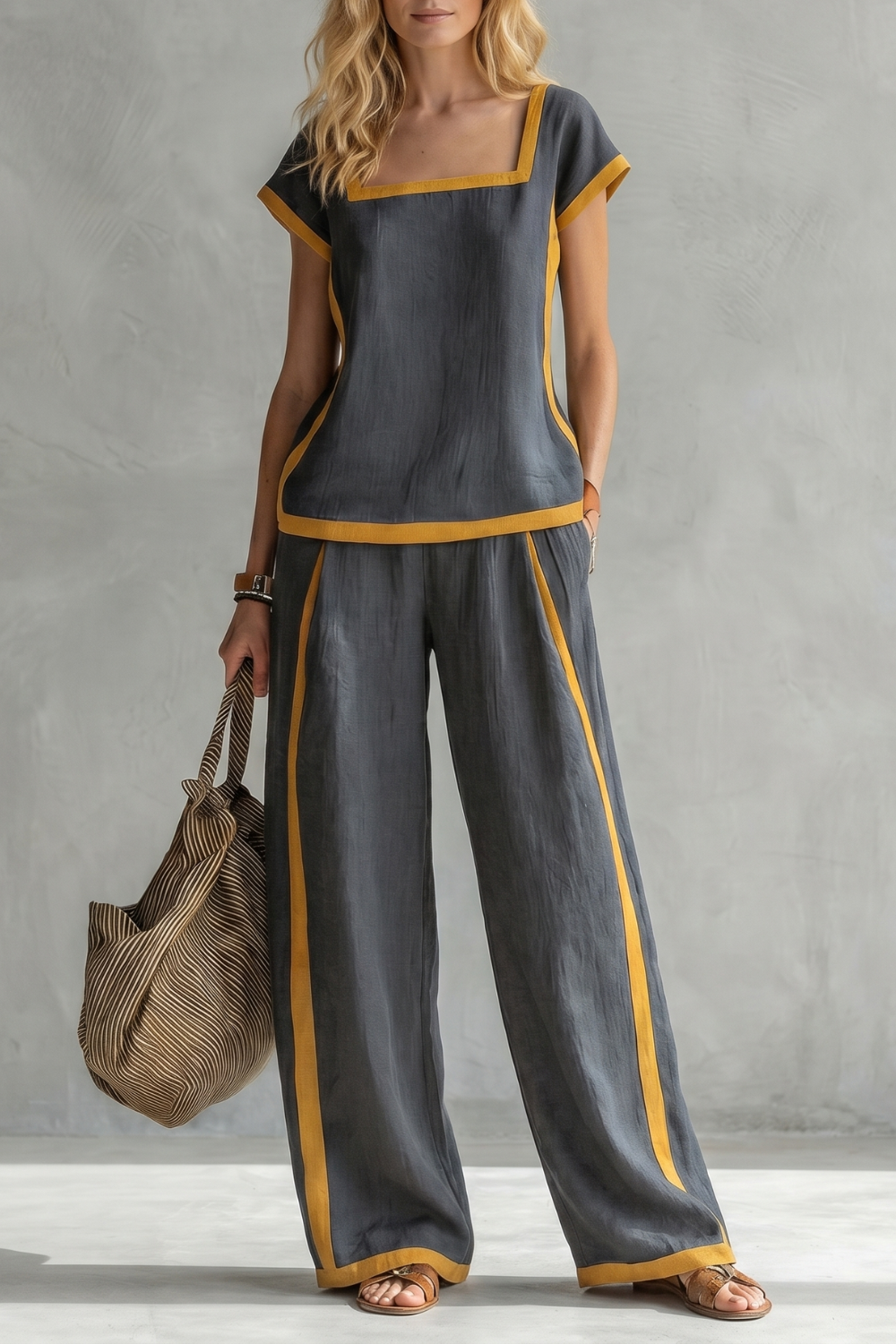Contrast Trim Relaxed Silhouette Two-piece Set