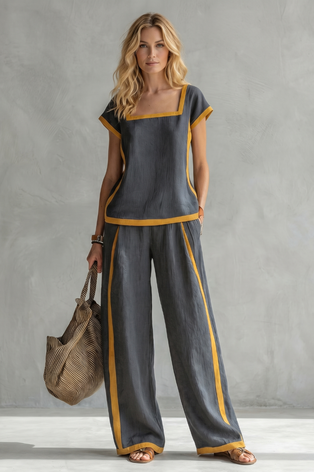 Contrast Trim Relaxed Silhouette Two-piece Set
