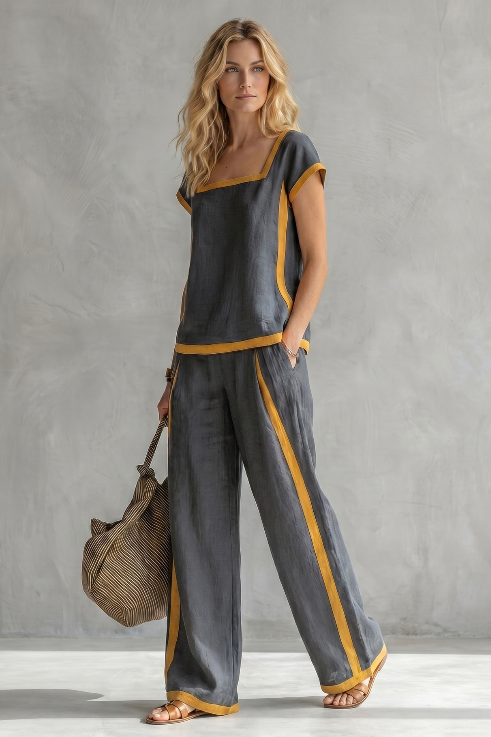 Contrast Trim Relaxed Silhouette Two-piece Set