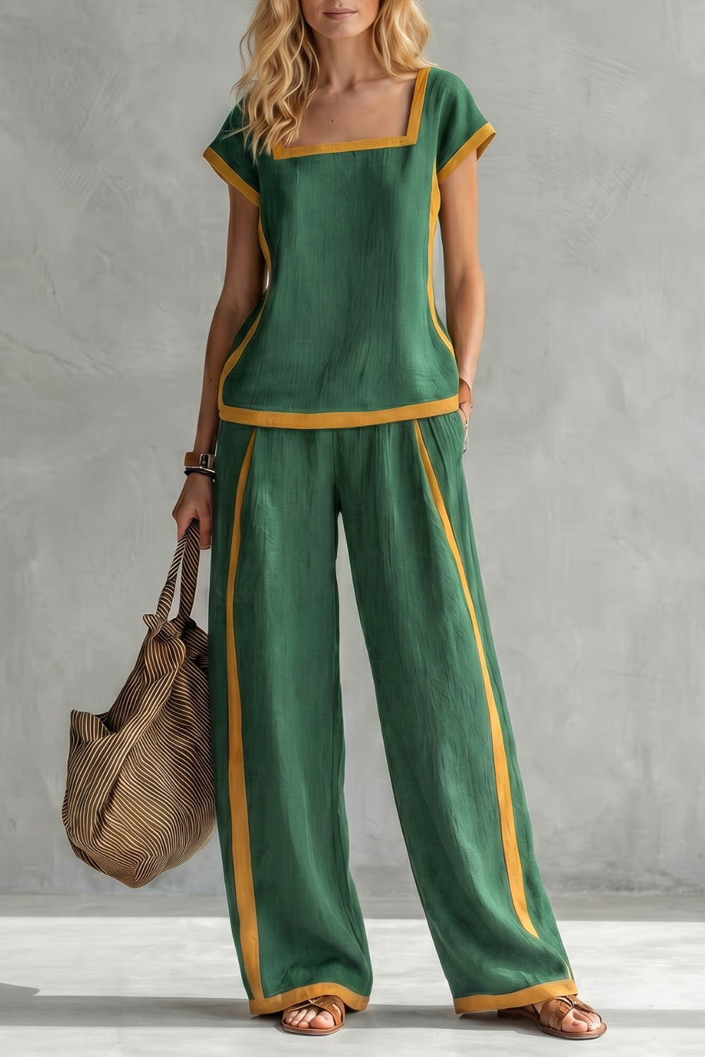 Contrast Trim Relaxed Silhouette Two-piece Set