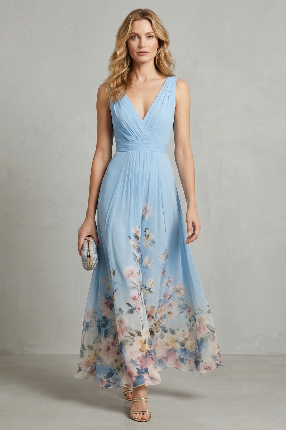 Romantic Floral Ombre Maxi Dress