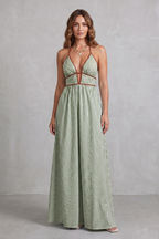 Striped Backless Silhouette Maxi Dress