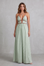 Striped Backless Silhouette Maxi Dress