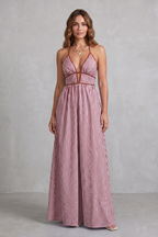 Striped Backless Silhouette Maxi Dress