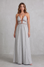 Striped Backless Silhouette Maxi Dress