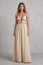 Striped Backless Silhouette Maxi Dress