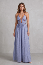 Striped Backless Silhouette Maxi Dress
