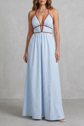 Striped Backless Silhouette Maxi Dress