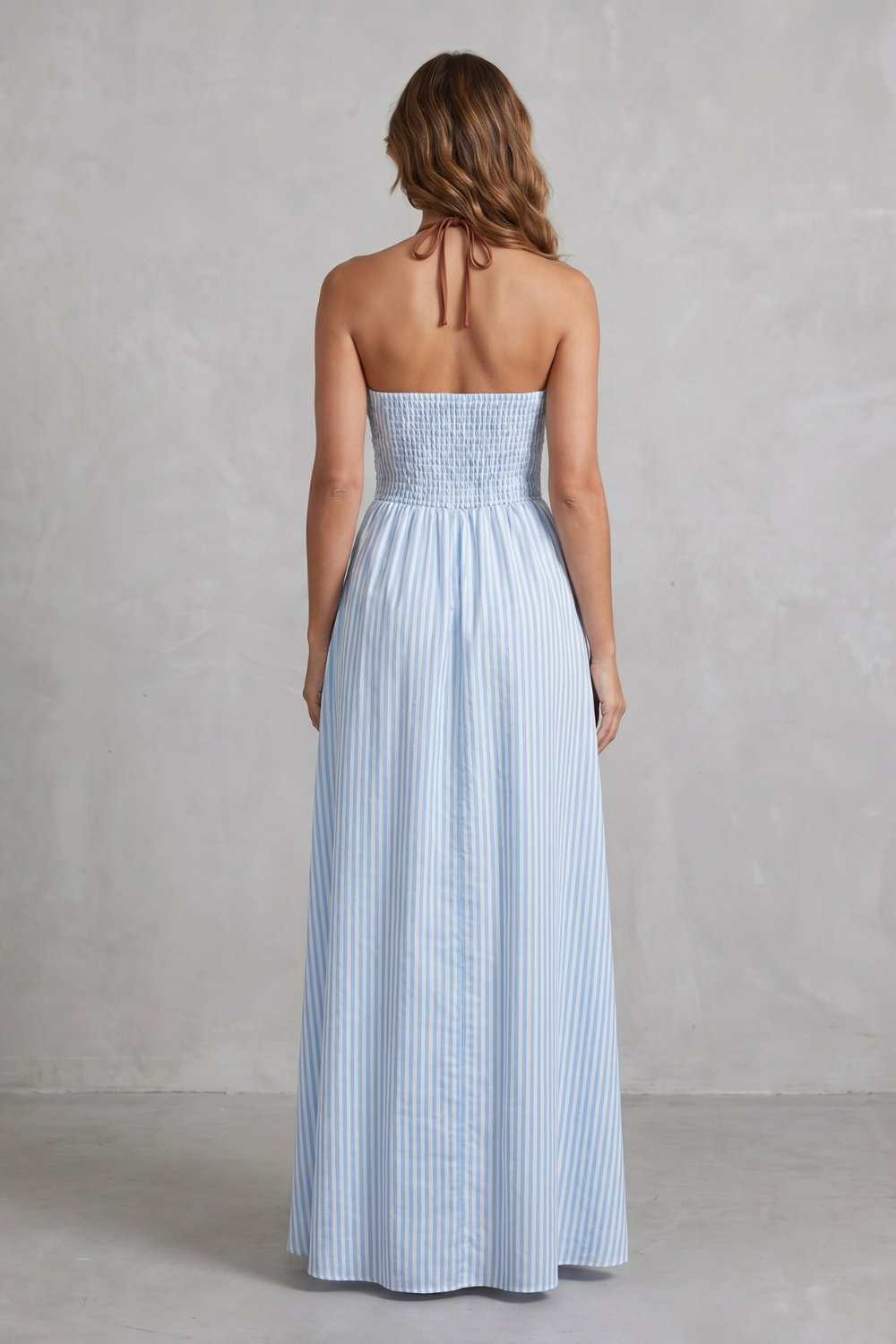 Striped Backless Silhouette Maxi Dress