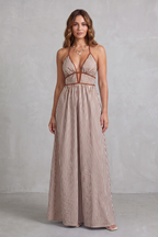Striped Backless Silhouette Maxi Dress