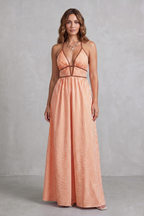 Striped Backless Silhouette Maxi Dress