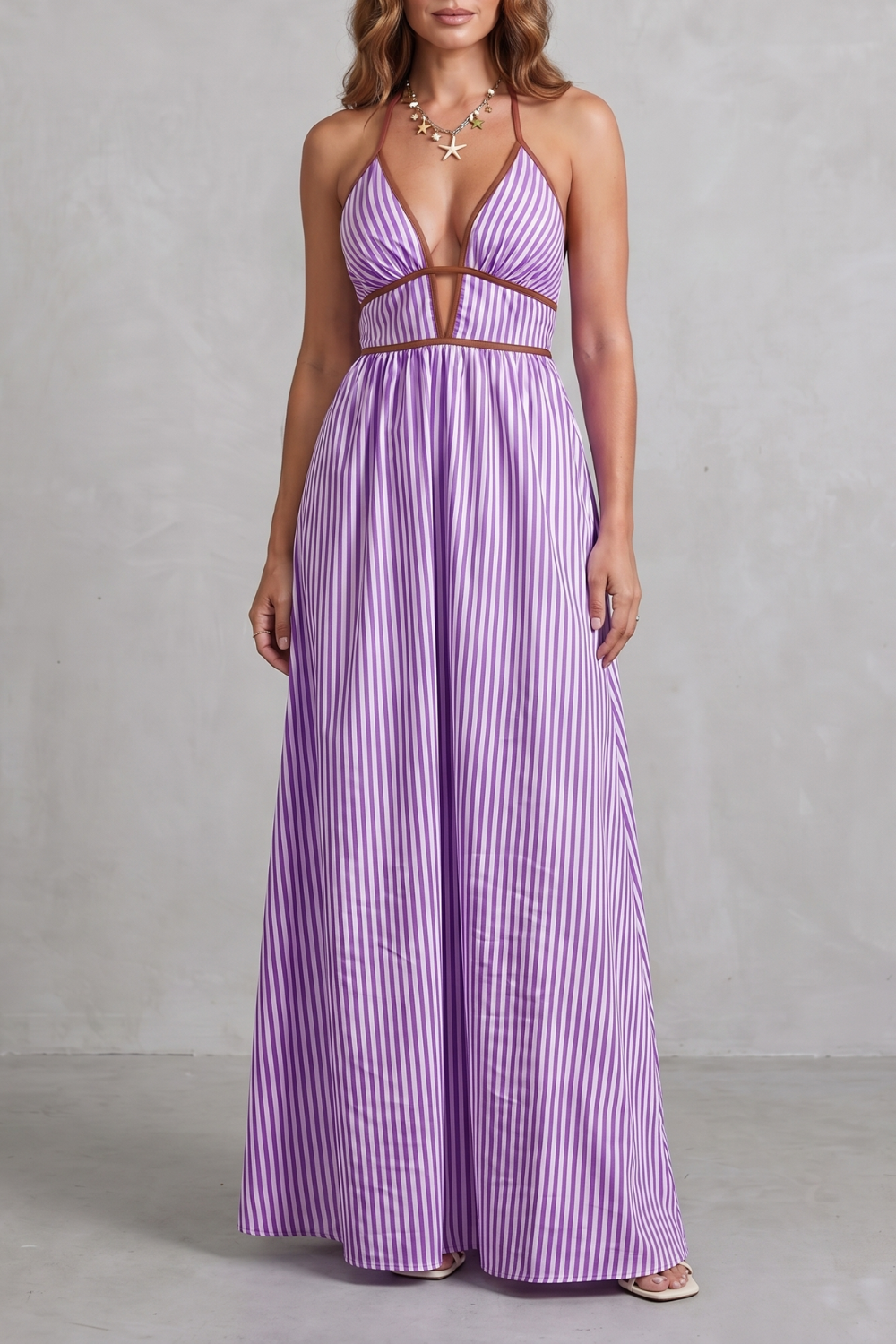 Serelisse | Striped Backless Silhouette Maxi Dress