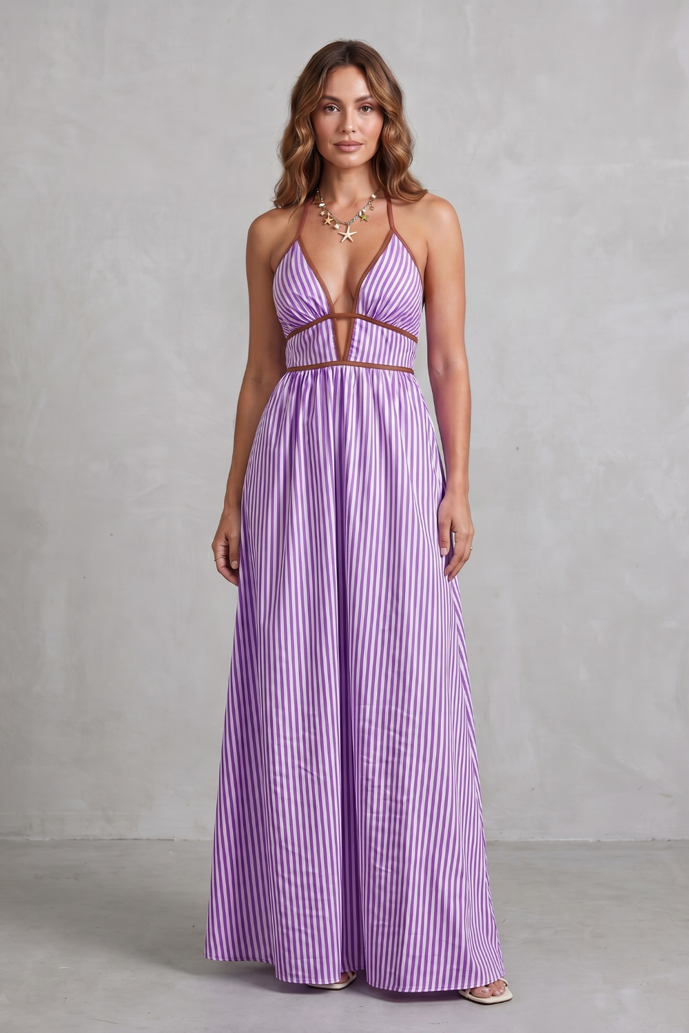 Serelisse | Striped Backless Silhouette Maxi Dress