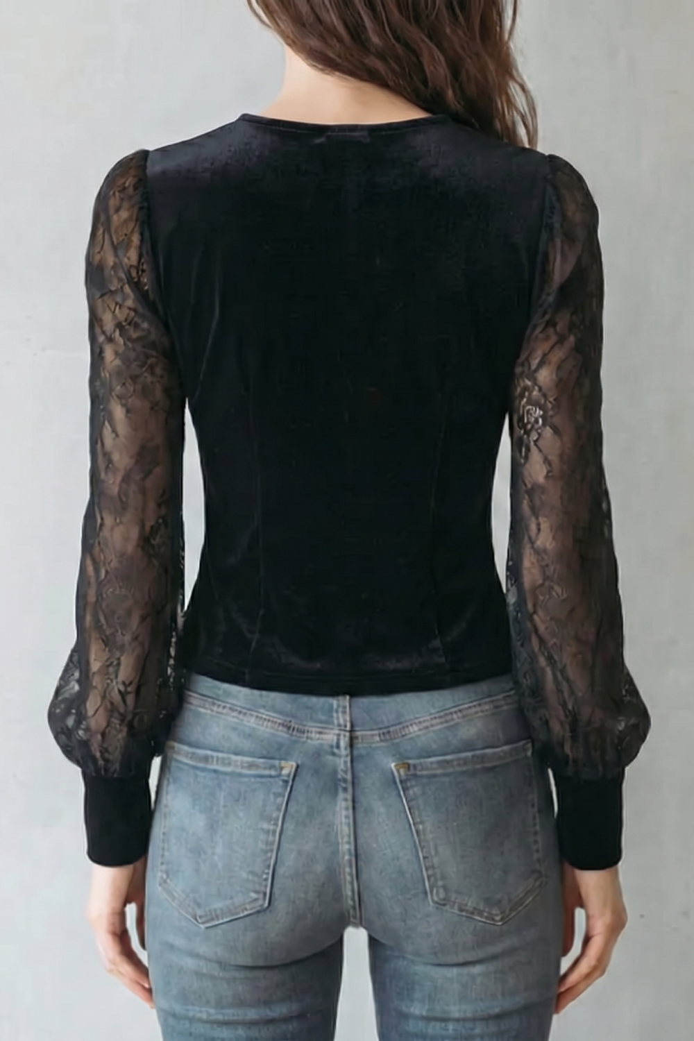 Lace Spliced Elegance Velvet Fitted Blouse