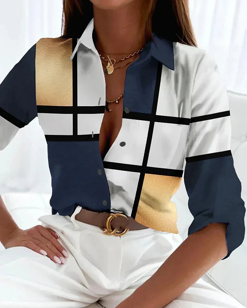 Contemporary Printed Blouse - Gold