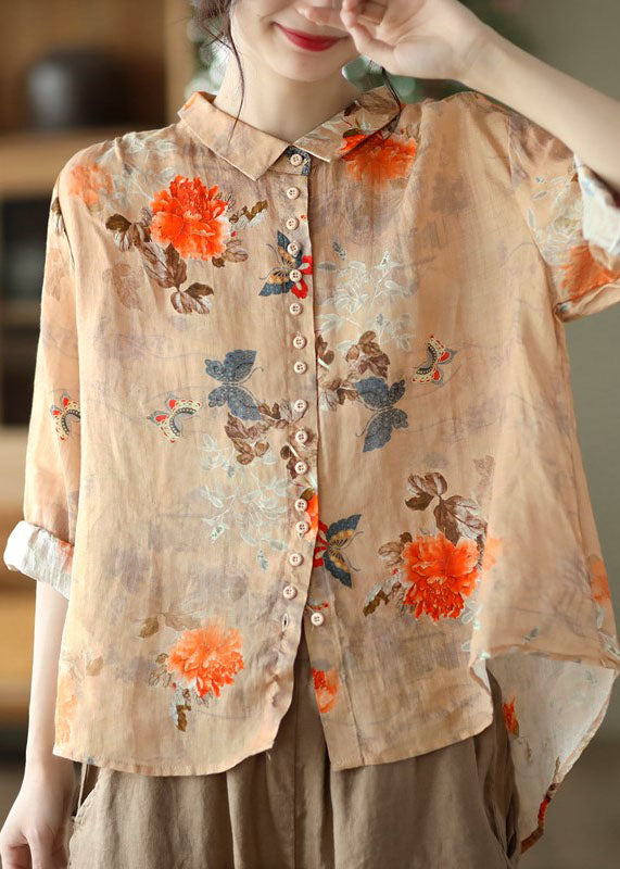 Rosette™ | Floral Print Button-Front Blouse with Relaxed Fit and Long Sleeves