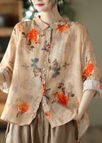 Rosette™ | Floral Print Button-Front Blouse with Relaxed Fit and Long Sleeves