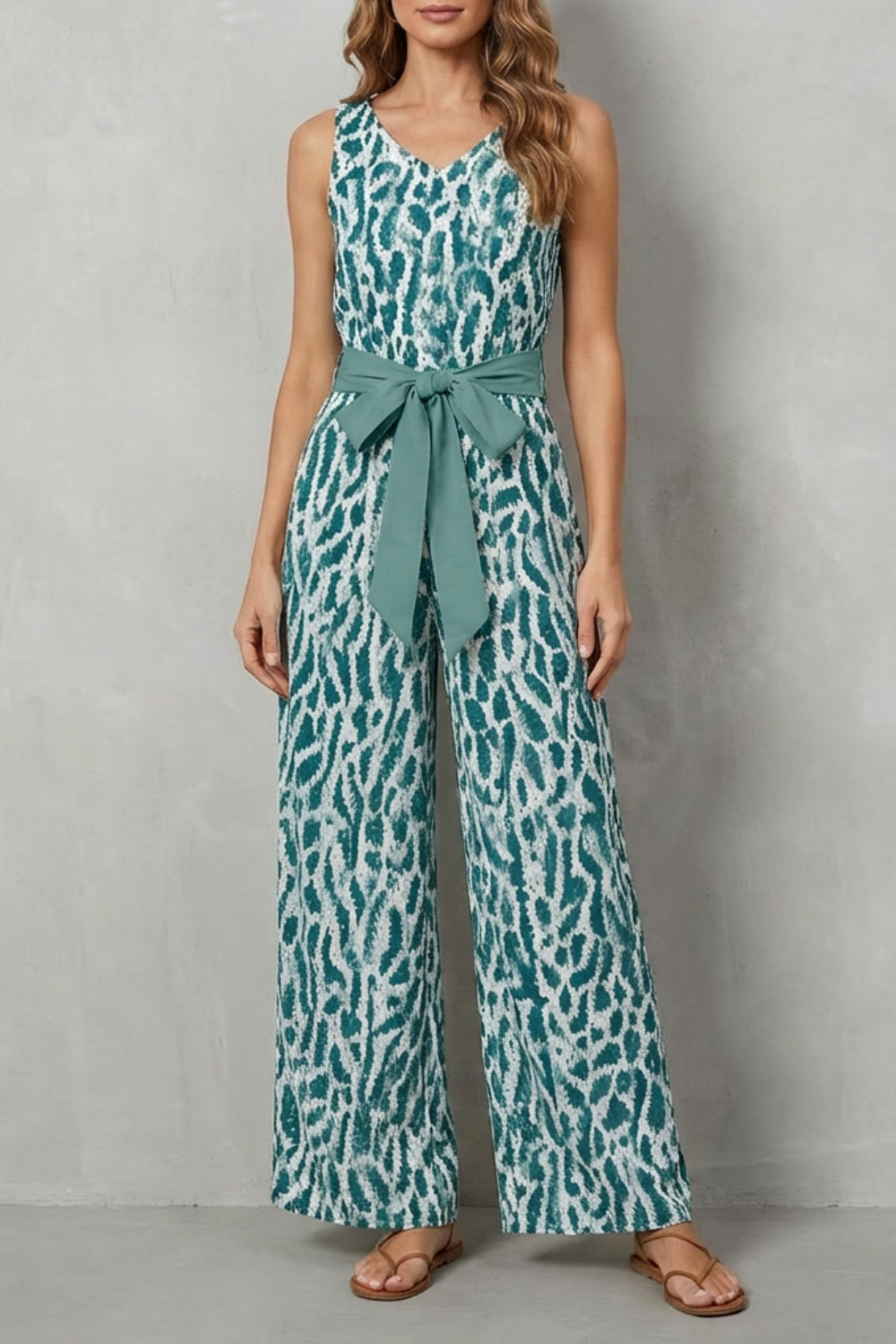 Printed tie-waist | Sleeveless jumpsuit