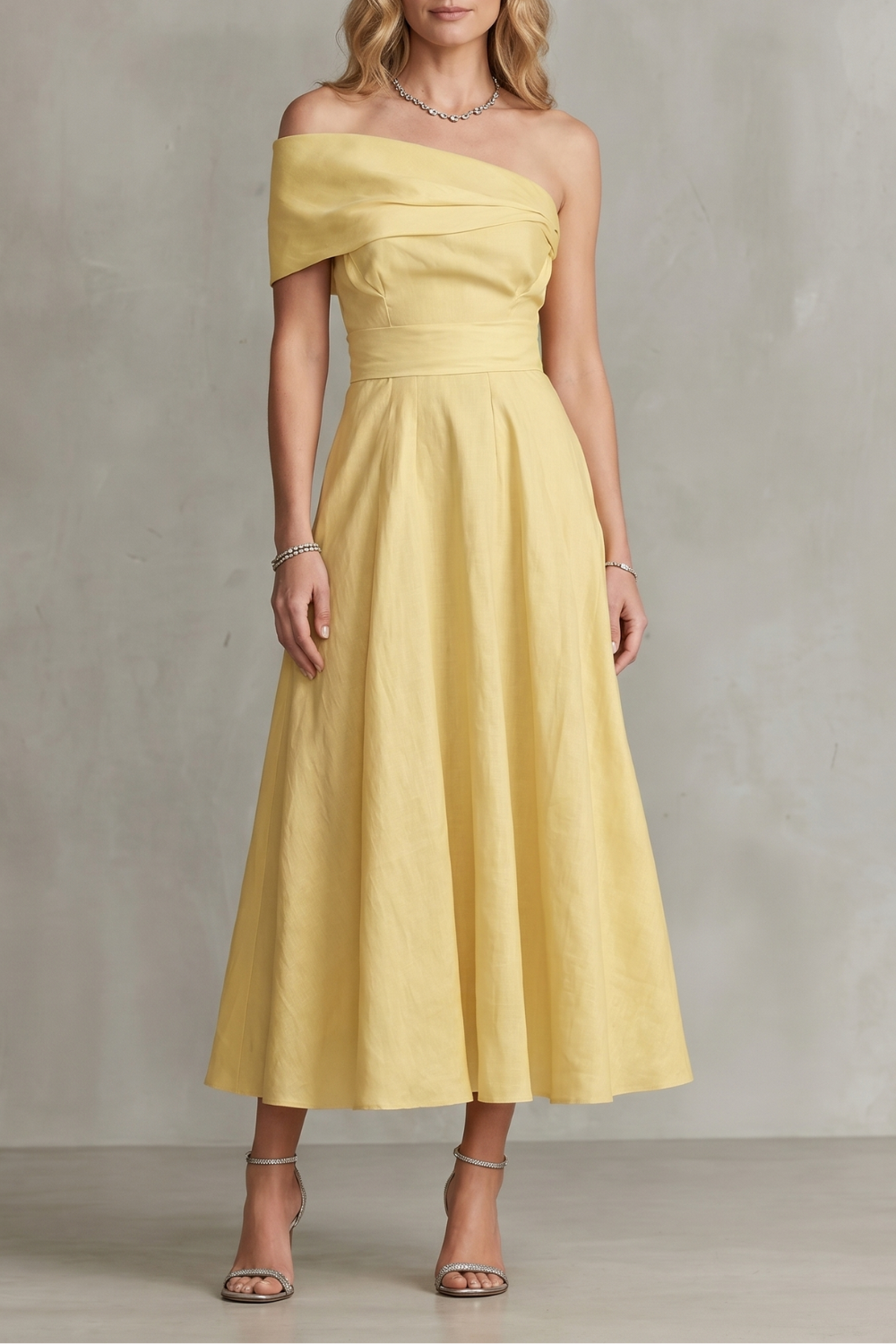 One-shoulder Linen Elegance Maxi Dress