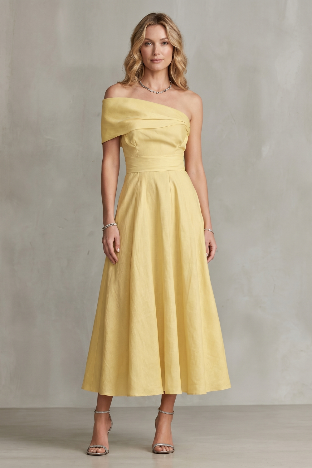 One-shoulder Linen Elegance Maxi Dress