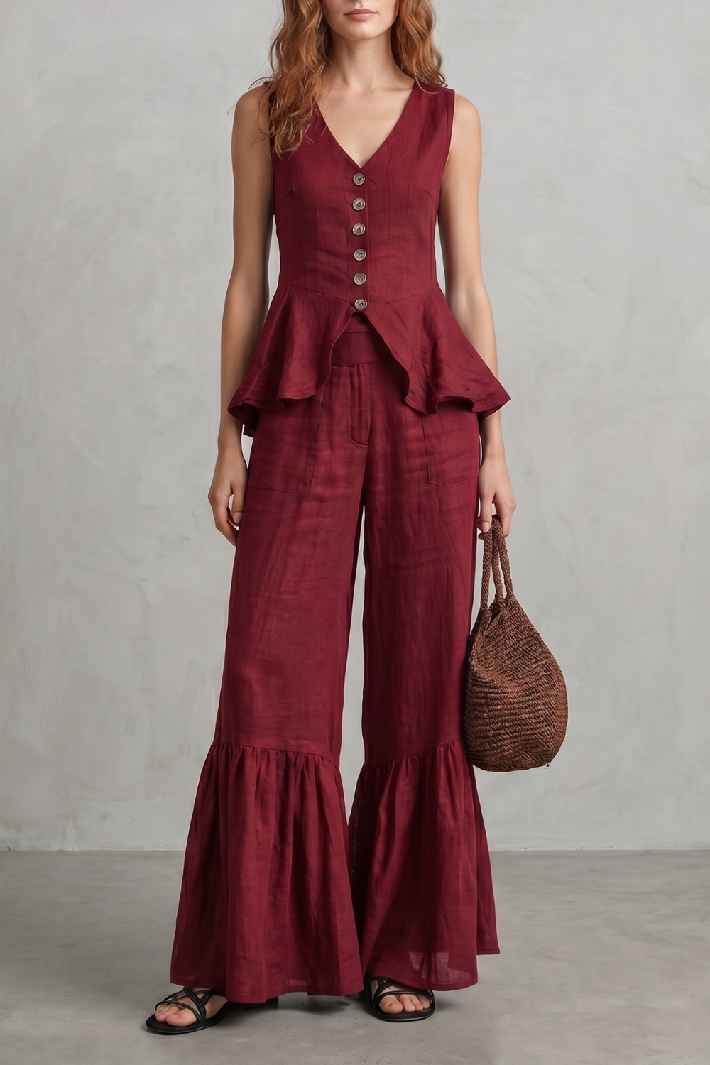 Ruffled Resort Elegance Trouser Set