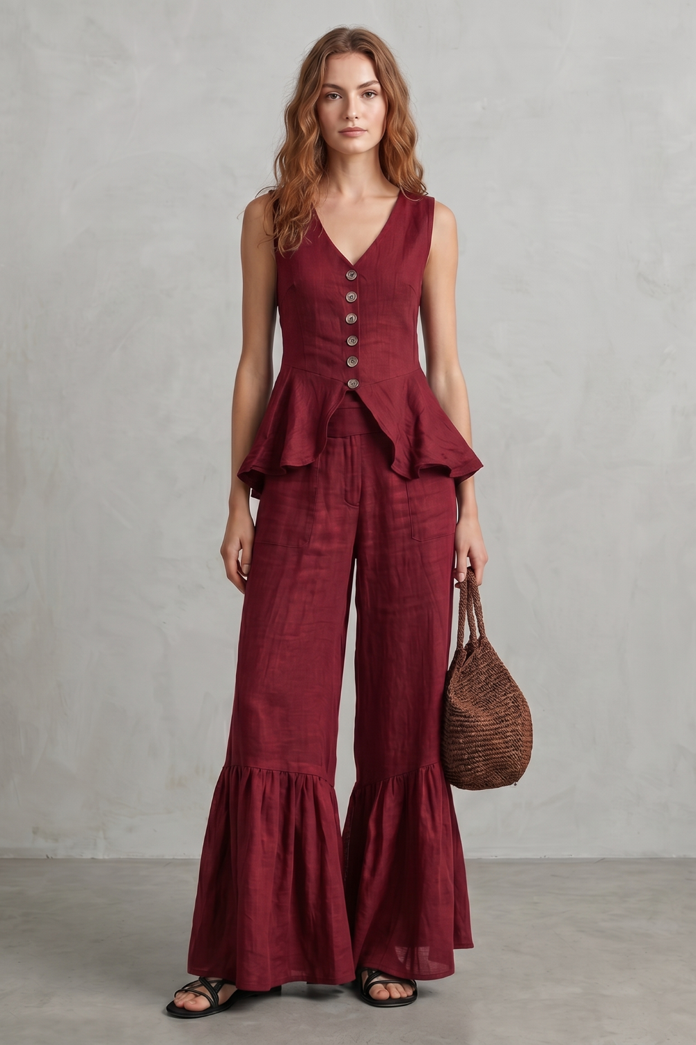 Ruffled Resort Elegance Trouser Set