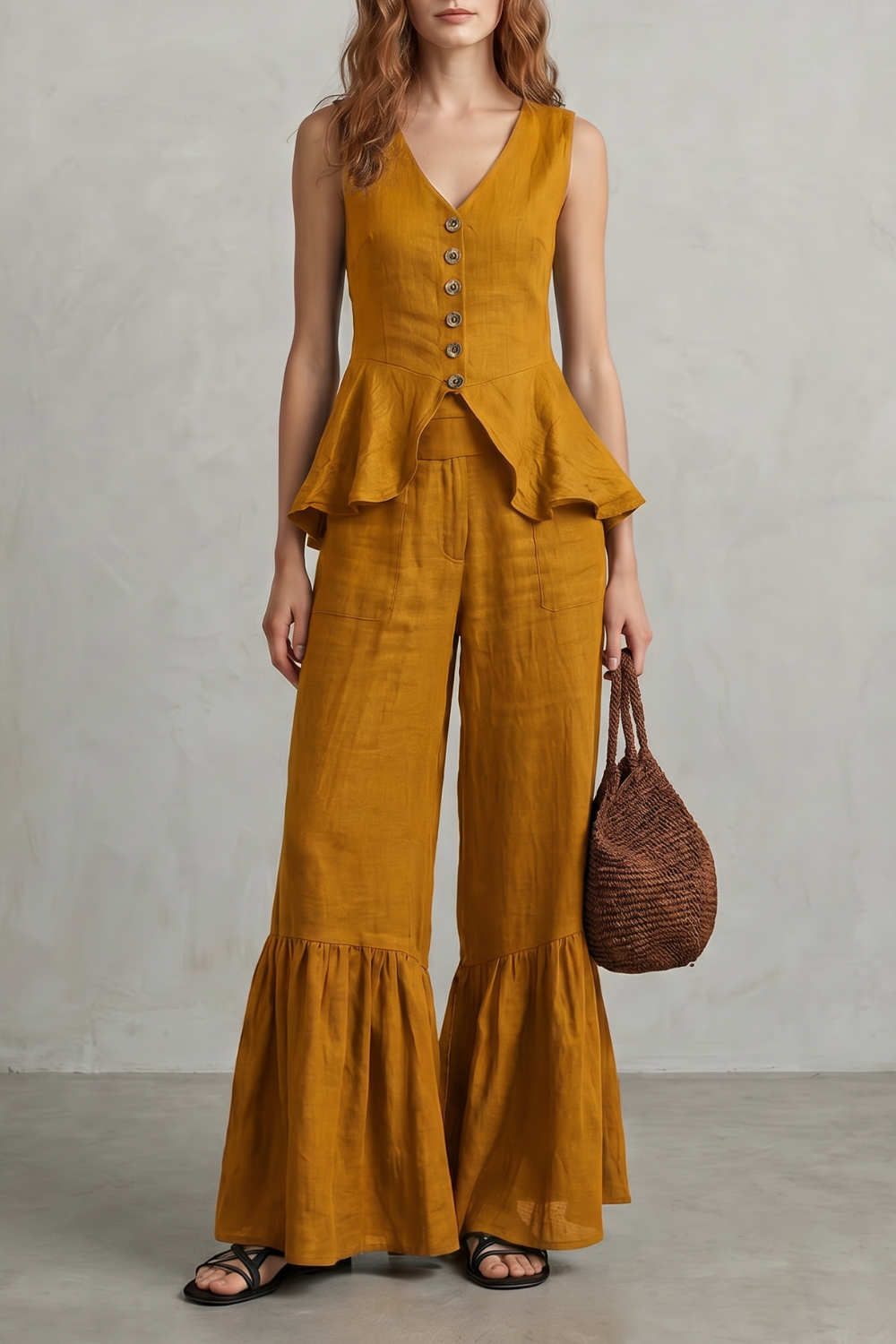 Ruffled Resort Elegance Trouser Set