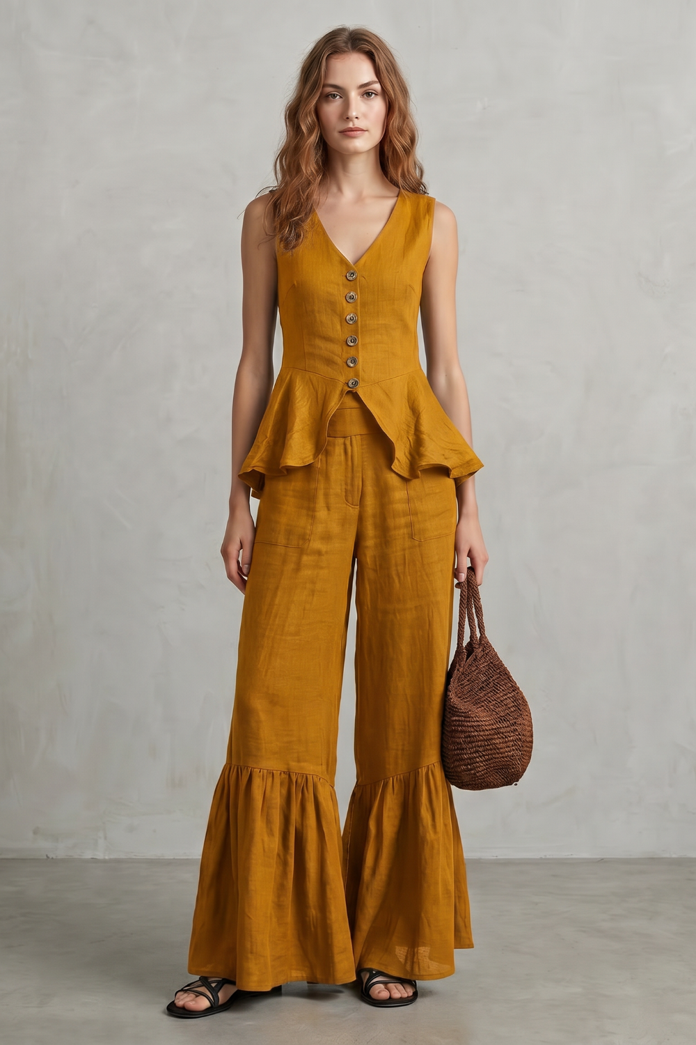 Ruffled Resort Elegance Trouser Set
