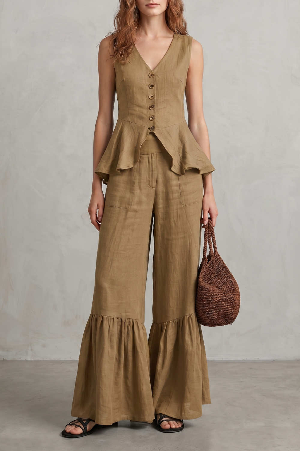Ruffled Resort Elegance Trouser Set
