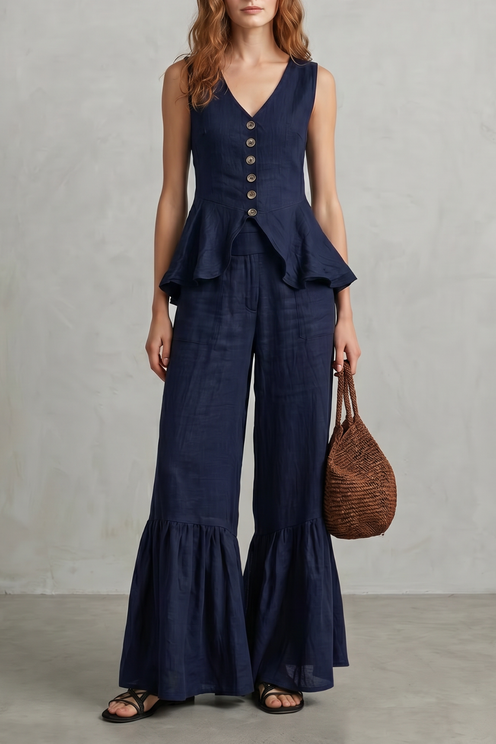 Ruffled Resort Elegance Trouser Set