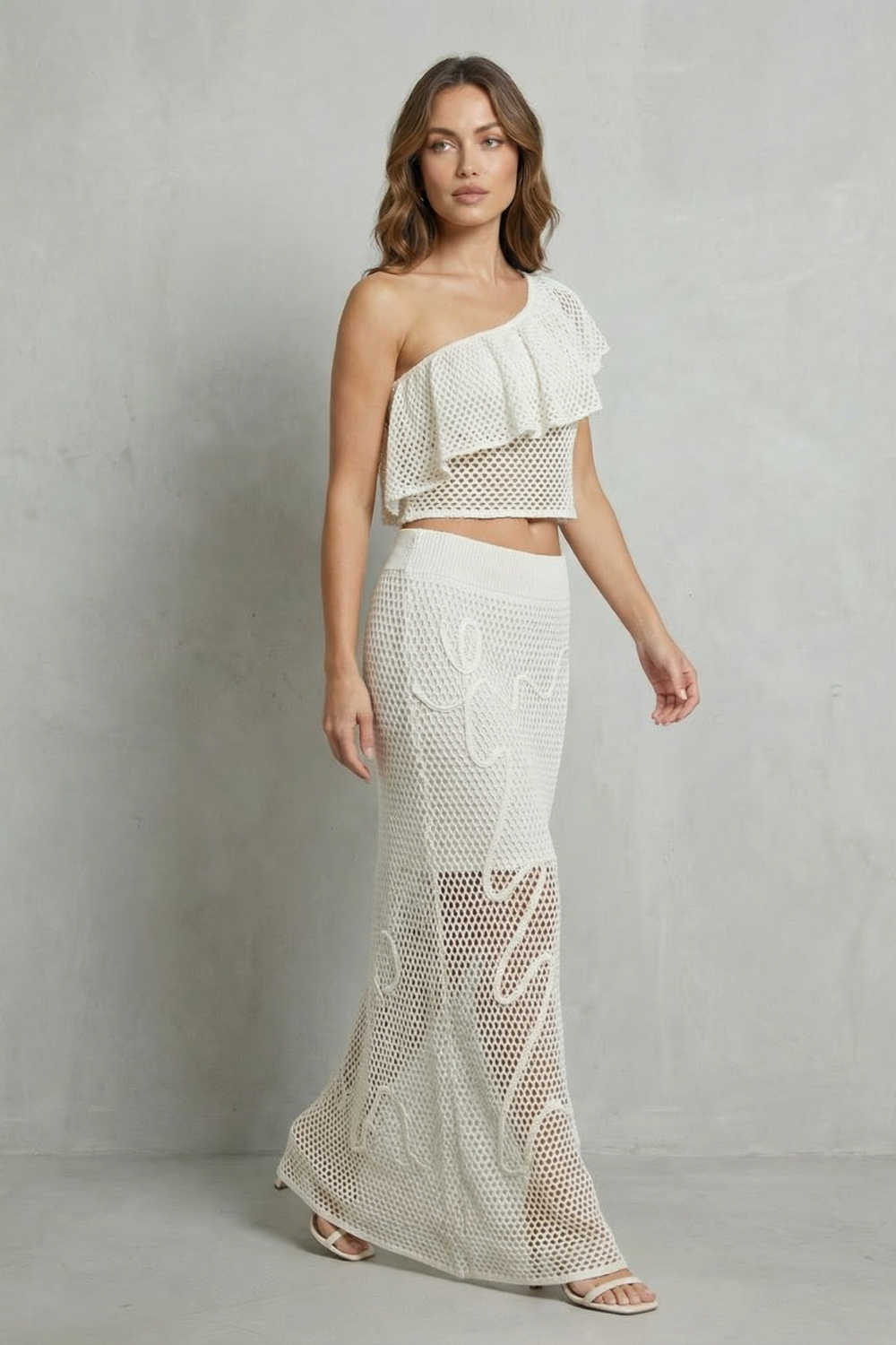 Openwork Ruffle Elegance Knit Skirt Set