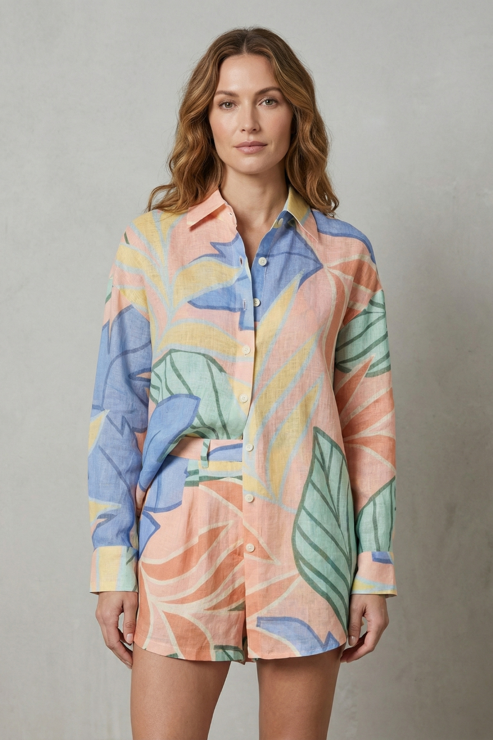 Tropical Leaf Print Shirt And Short Set