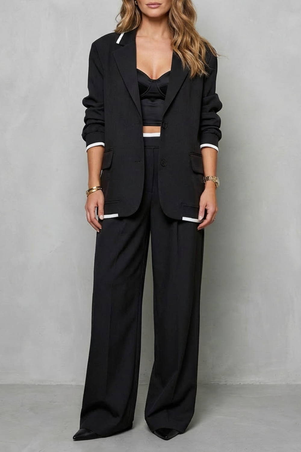 Elegant Wide-Leg Pantsuit Set Two-Piece Power Look