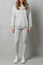 Button Detail Hoodie Cozy Relaxed Set