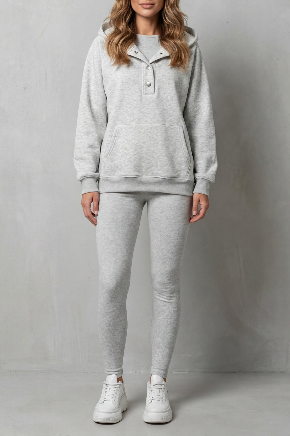 Button Detail Hoodie Cozy Relaxed Set