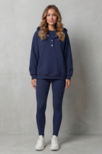 Button Detail Hoodie Cozy Relaxed Set