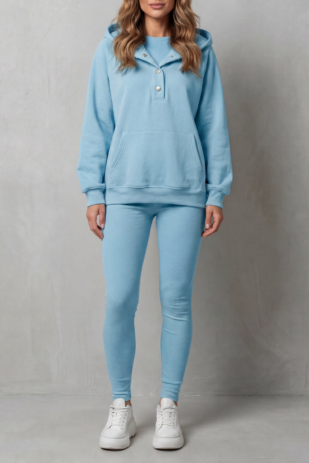 Button Detail Hoodie Cozy Relaxed Set