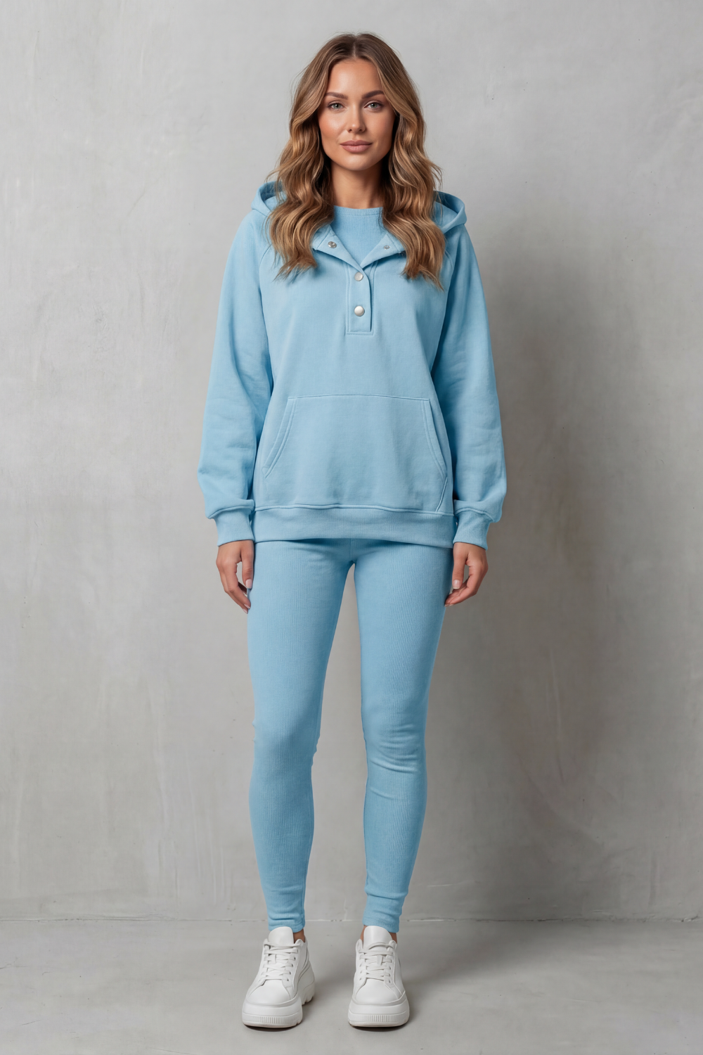 Button Detail Hoodie Cozy Relaxed Set