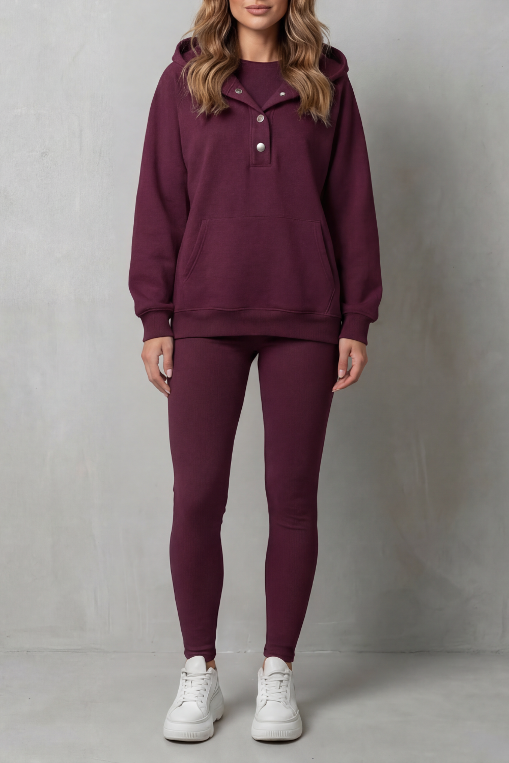 Button Detail Hoodie Cozy Relaxed Set