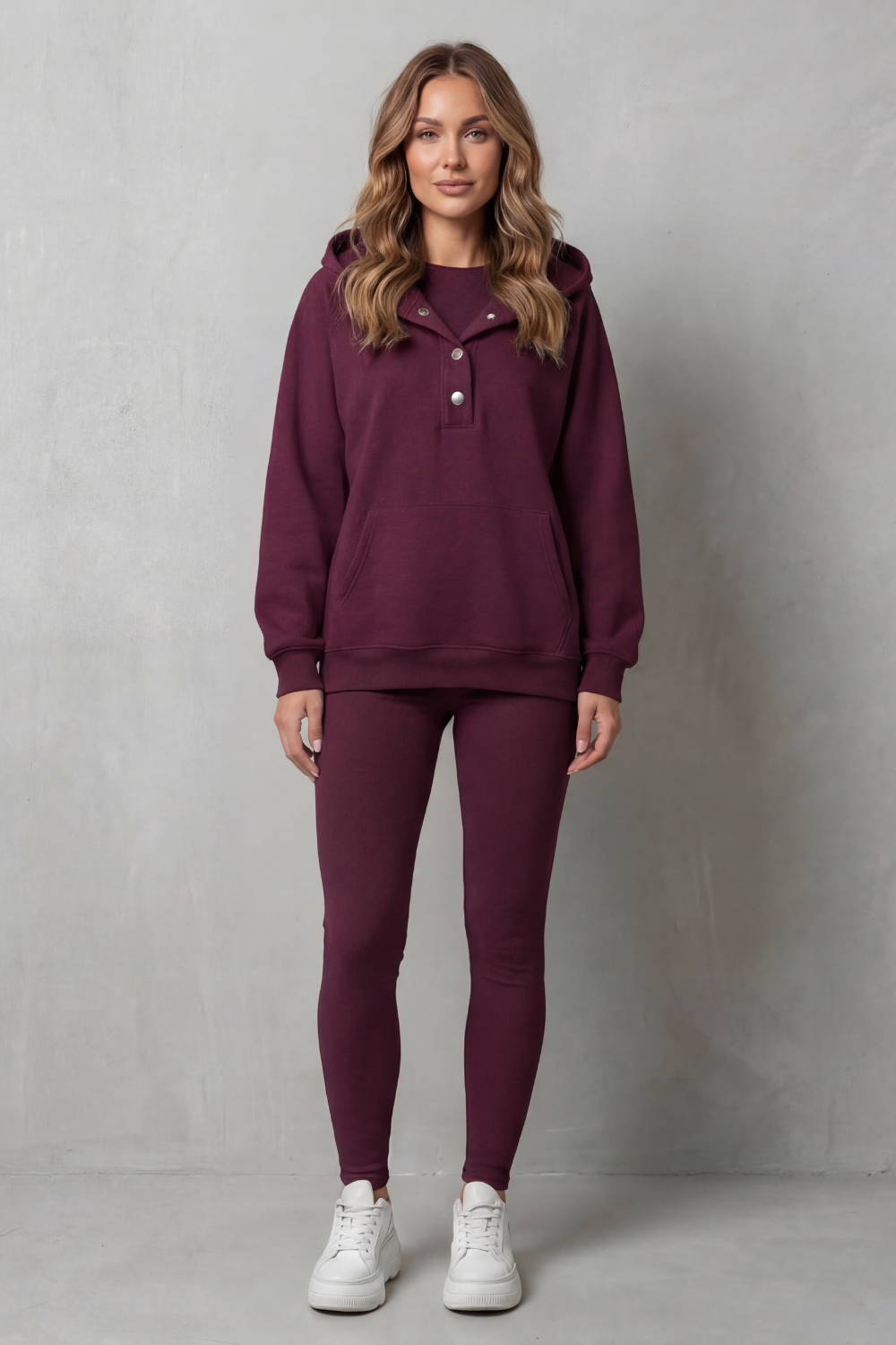 Button Detail Hoodie Cozy Relaxed Set