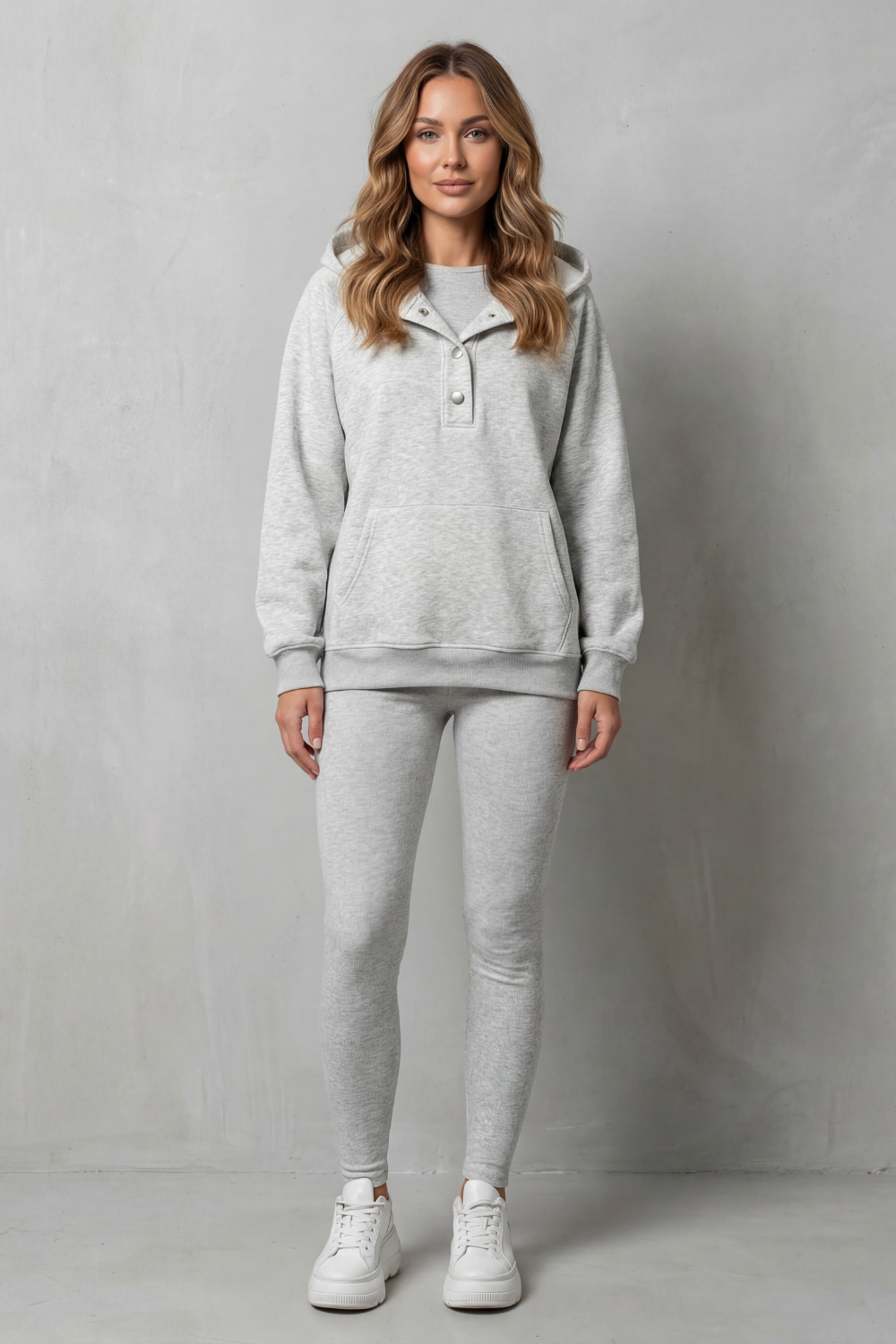 Button Detail Hoodie Cozy Relaxed Set