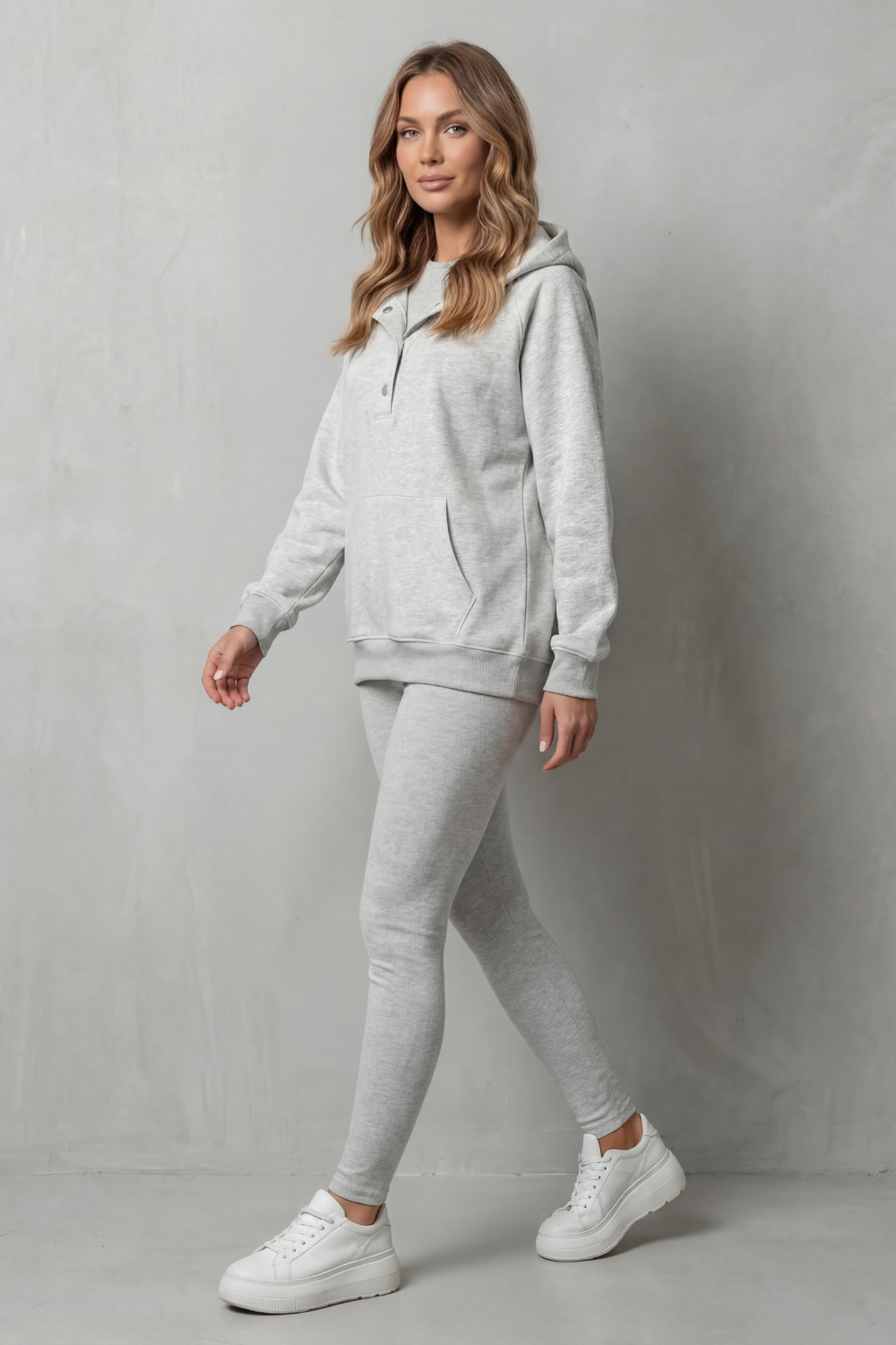 Button Detail Hoodie Cozy Relaxed Set