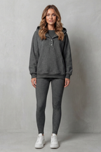 Button Detail Hoodie Cozy Relaxed Set