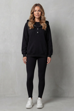 Button Detail Hoodie Cozy Relaxed Set