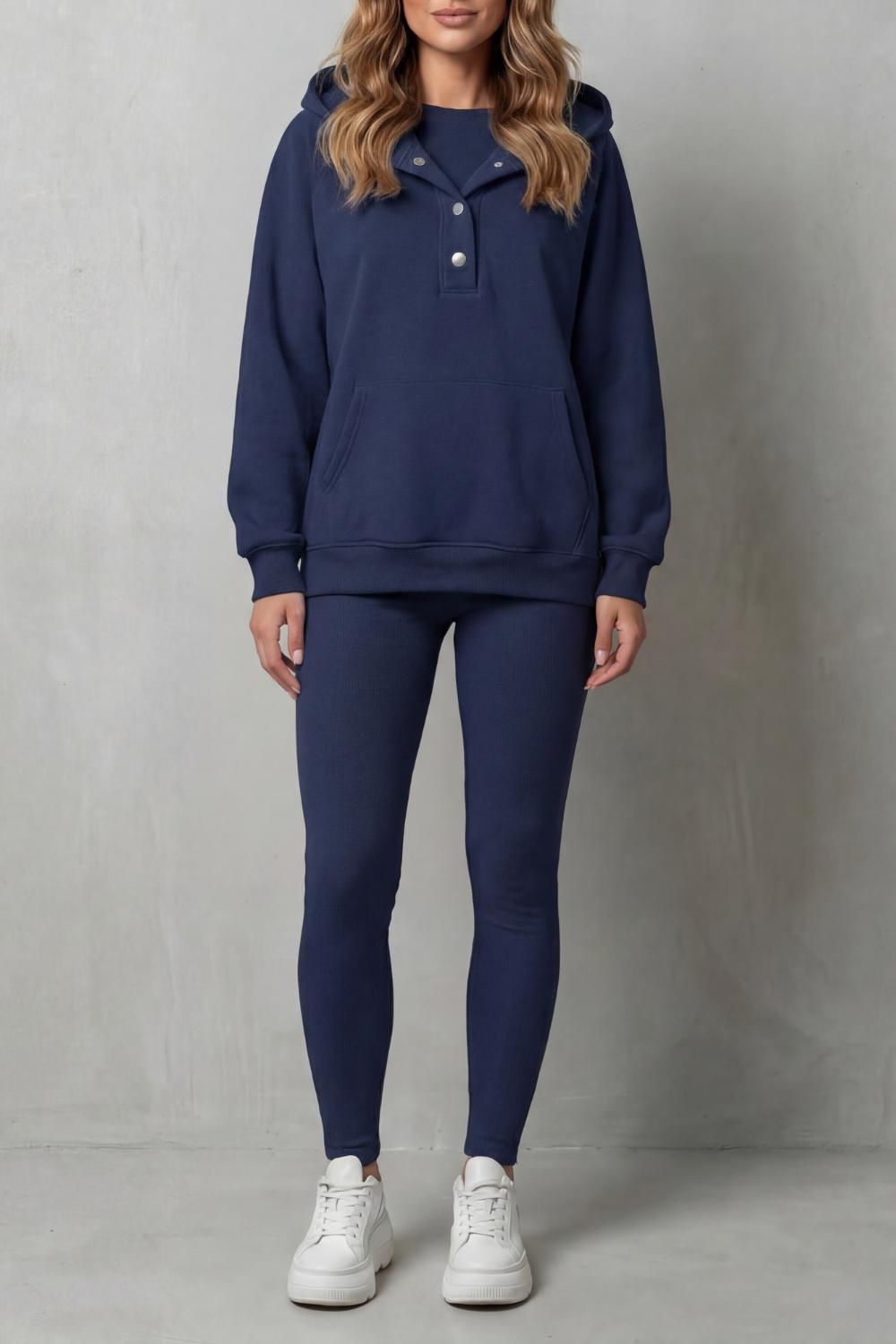Button Detail Hoodie Cozy Relaxed Set