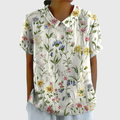 Rosalind™ | Floral Print Short Sleeve Collared Blouse