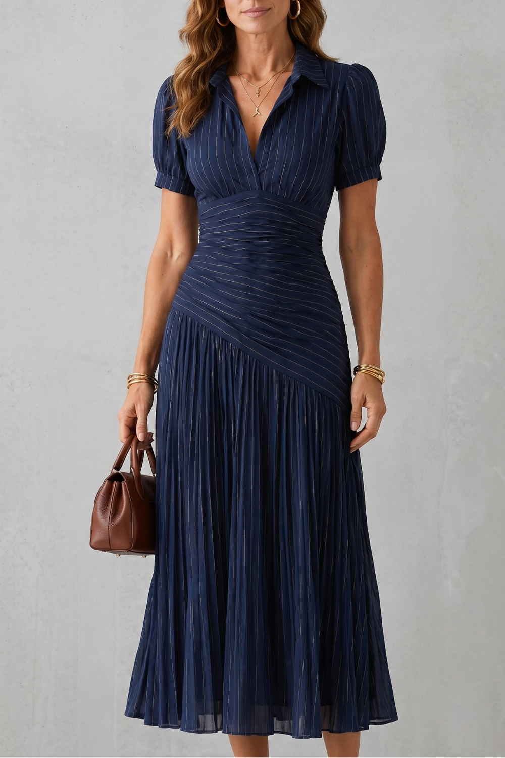 Pleated Waist Refinement Midi Dress