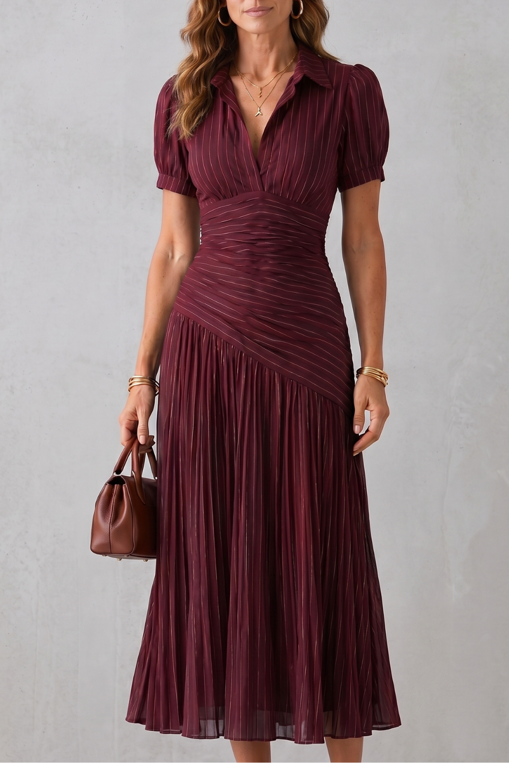 Pleated Waist Refinement Midi Dress
