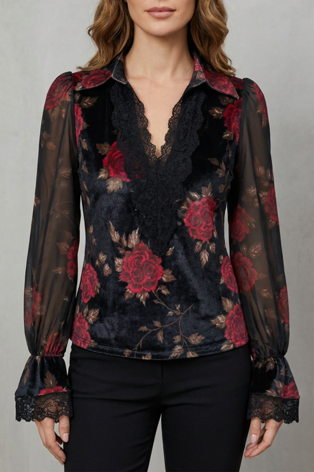 Lace Cuff Velvet Blazer Tailored Romantic Jacket